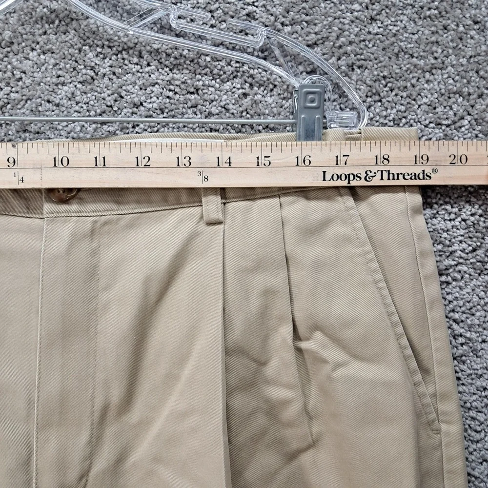 LL Bean Mens Comfort Waist Pleated Chino Pants Tan Khaki 38x30 238076